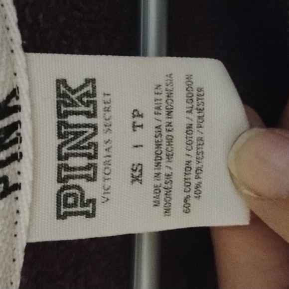 💕Vintage VS PINK Oversized Maroon ¼ Zip w Leopard Print Lettering XS - Picture 5 of 6